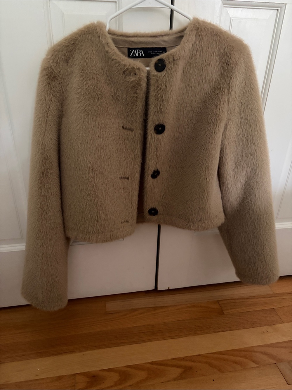 Zara Faux Fur Cropped Jacket in Beige